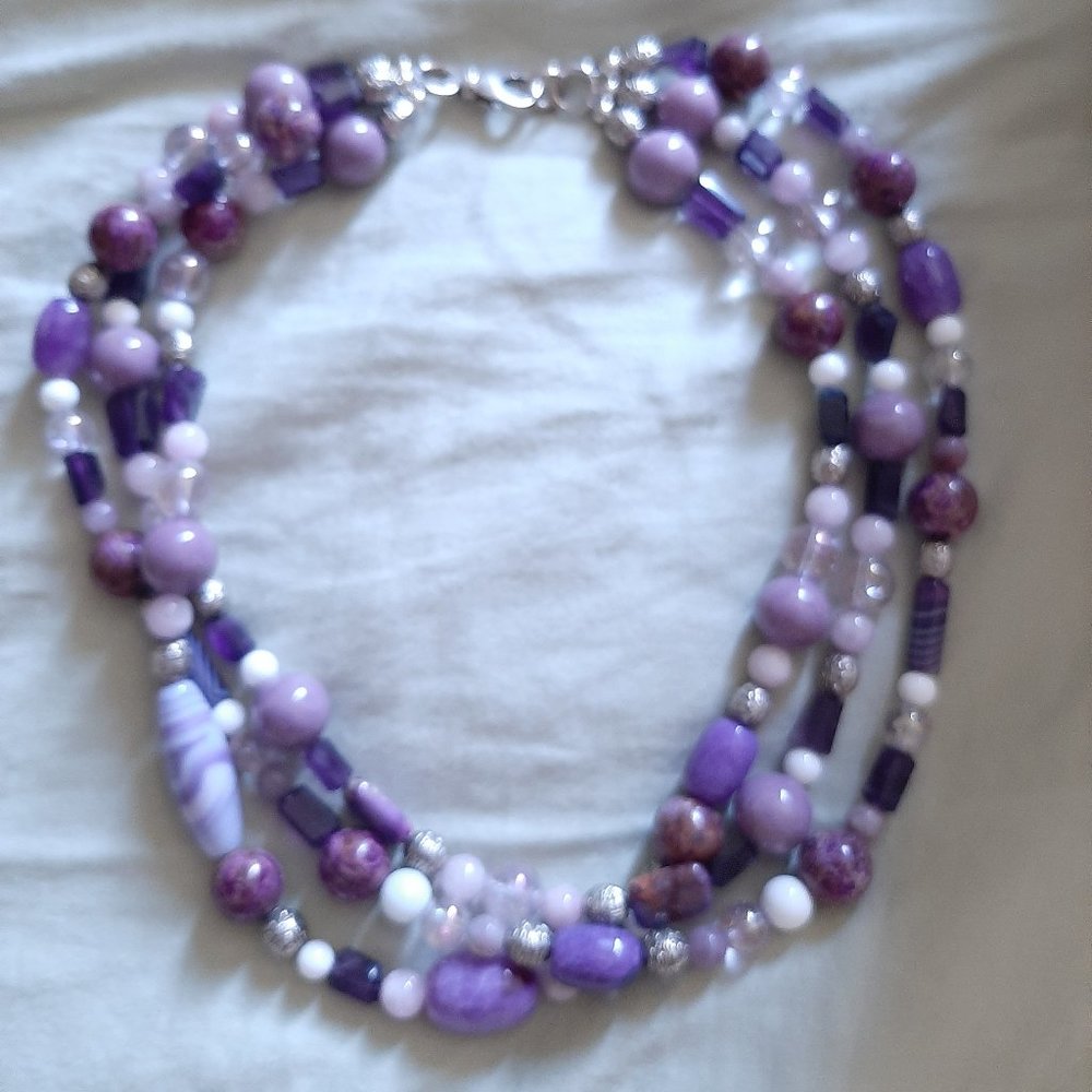 Multi-Strand Purple Beaded Necklace